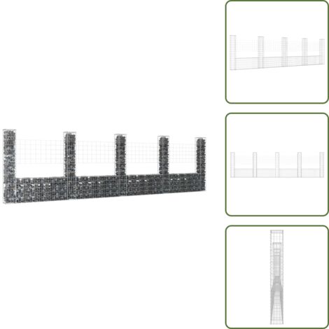 Ferro antiruggine - vidaXL Cesto Gabbione a U con 5 Pali in Ferro 500x20x150 cm - Muro esterno
