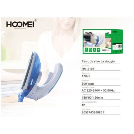 Ferro Da Stiro A Vapore Viaggio 800w Piastra Teflon Con Manico Reclinabile Hm-2108
