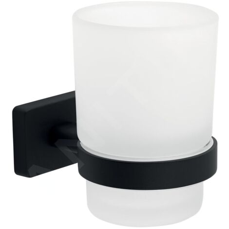 Ferro Greta Porte-brosse à dents  en verre, fixation sans vis,  noir mat (AGR03BL)