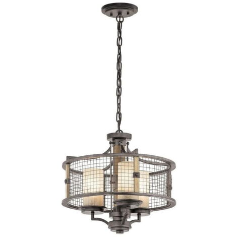 Ferro, Legno e Marmo - Lampadario a 3 luci