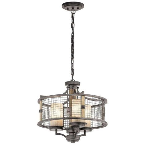 Ferro, Legno e Marmo - Lampadario a 3 luci
