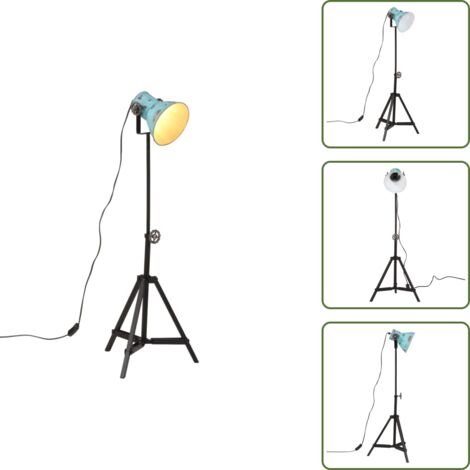 Ferro - vidaXL Lampada da Terra 25 W Blu Anticato 35x35x65/95 cm E27 - Lampada in ferro