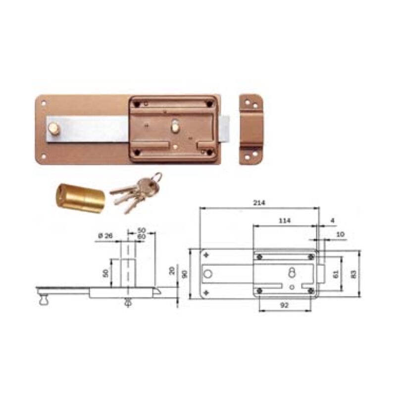 Image of Ferroglietto p/ferro catenaccio 5 mandate scrocco cilindro fisso 3105 - mm.60 (310504600) 2 pezzi Iseo