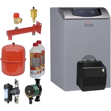 Ferroli – Kit chaudière fioul Atlas 47 – Puissance 47 kW – Rendement 91.1 % – Brûleur bio-fioul 27.2 à 55.2 kW – Accessoires installation inclus