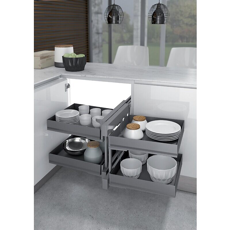 Ferrure 839 Compact 2 pour meubles d'angle - Ikona - reversible - ouverture de 464 mm - anthracite - INOXA