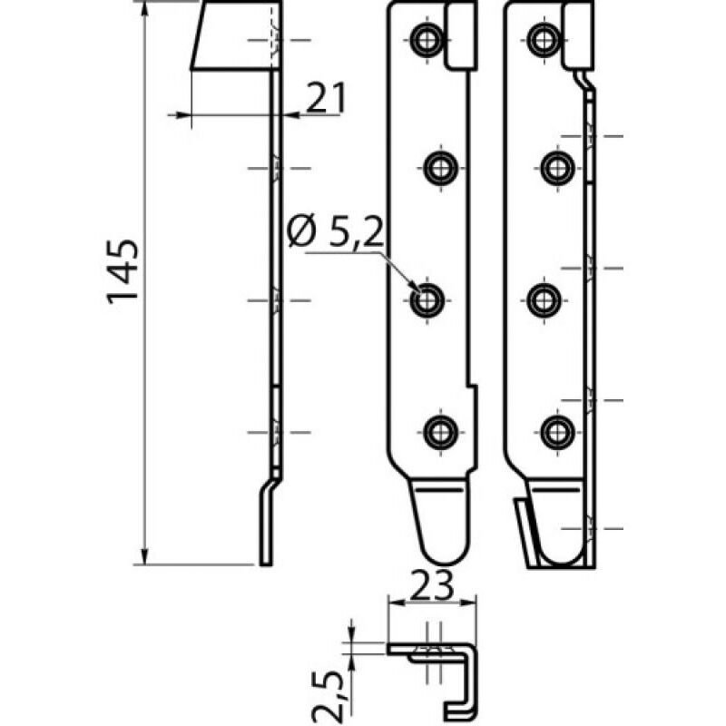 Ferrure de lit 145 mm acier zingué, ensemble comprenant 4 ferrures gauches et 4 ferrures droites