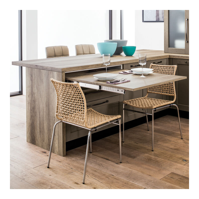 Ferrure de table escamotable lunch - Hauteur mini d'installation : 120 mm - Epaisseur de plateau mini : 16 mm - Charge : 60 kg - Longueur de plateau