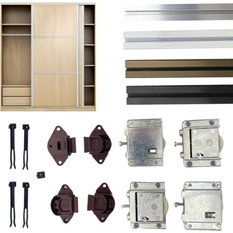Ferrure Pour Portes Coulissantes JUNIOR-3 - Rail 2 Mètres + Chariots - Poids Max. de la Porte 55 Kg. (2 Portes - Rail Blanc)