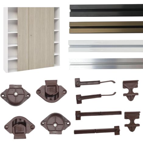 Ferrure Pour Portes Coulissantes JUNIOR-4 - Rail 2 Métres + Chariots + Butées de Frein - Poids Max. de la Porte 55 Kg. (1 Porte - Blanc)