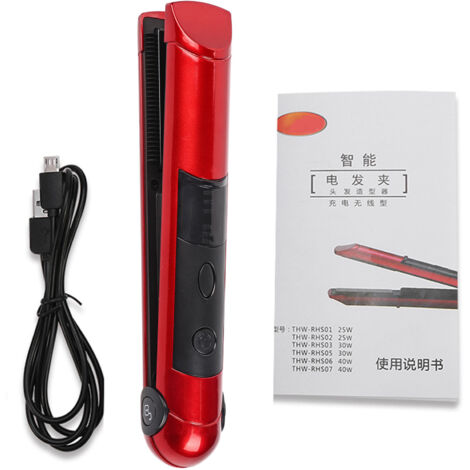 Fers à lisser et boucler sans fil rechargeables - Outil de coiffure mini portable (Rouge)