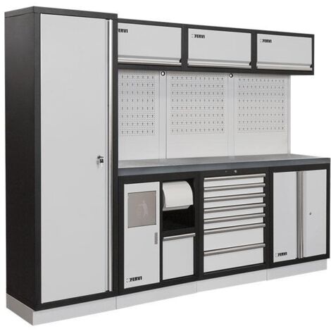 Fervi – Armoire d'atelier modulable en inox avec tiroirs et plateau – Rangement optimisé pour outils – A008G