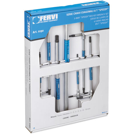 Fervi – Clés hexagonales en aluminium brossé et acier Cr-V – 7 pièces – Manche pivotant pour vis à six pans creux – 2 à 10 mm – SKU 190
