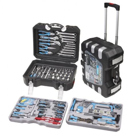 Fervi – Coffret multi-outils 175 pièces – Mallette trolley avec outils en métal chrome vanadium – Dimensions 50x44x20cm – 165