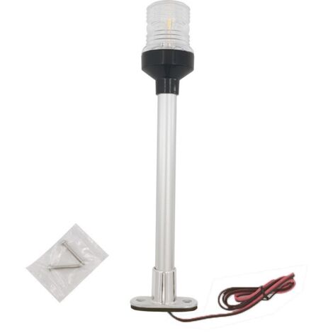 Fest installierter LED-Panoramascheinwerfer für Boote/Yachten, 12/24 V, weißes Licht, mit Edelstahlmast und -fuß, 30 cm (2035S-12) – Yachtzubehör