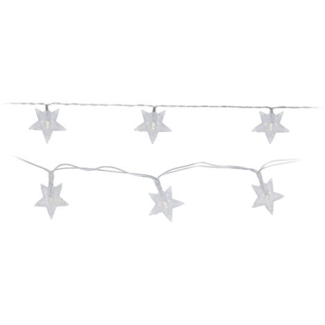 Feste, batteriebetriebene Girlande mit 10 LEDs und Sternen, kaltweißes Licht, 1,3 m