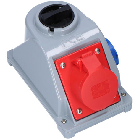 Festeinbausteckdose mit Schalter Typ "Combo-Pol" 16A 400V 3P+Z+N, 230V Steckdose IP44
