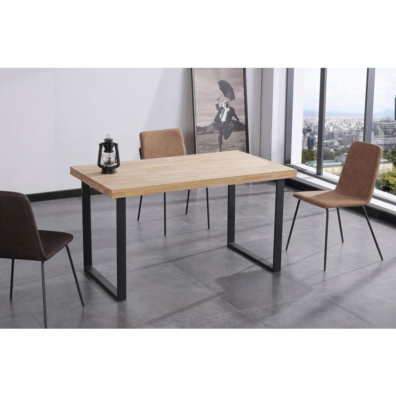 Fester Esstisch, Wohnzimmer, Modell NORDISH, Platte Nordische Eiche massiv, 54 mm stark, Metallbeine, Maße 140x80x76cm hoch. - BRAUN