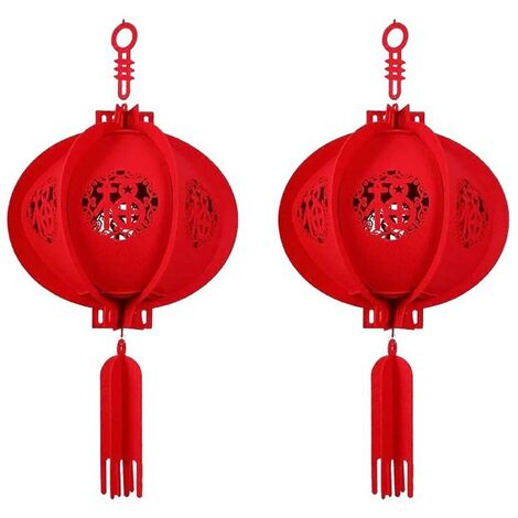 Festivals Chinois et Lanternes en Tissu de Feutre de CéLéBration, Lanternes AssembléEs de BéNéDiction Rouge Chanceux Chinois (2 Lanternes)
