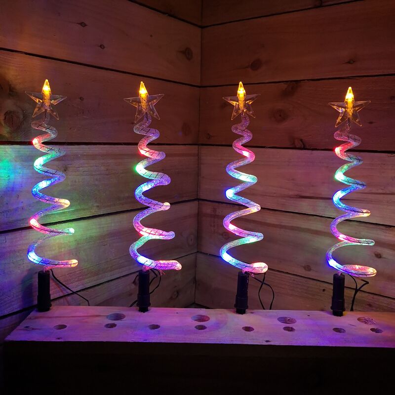 Festive Christmas Set of 4 Multicolour LED Outdoor Indoor Spiral Trees