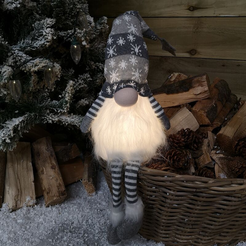 Samuel Alexander - Festive Christmas Sitting Gonk with Dangly Legs & LED Light 50cm GREY