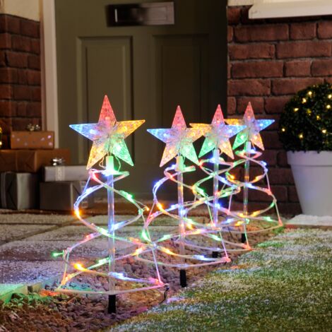 Festive Outdoor Set of 4 Spiral Pathfinder Christmas Trees Lights Multicolour