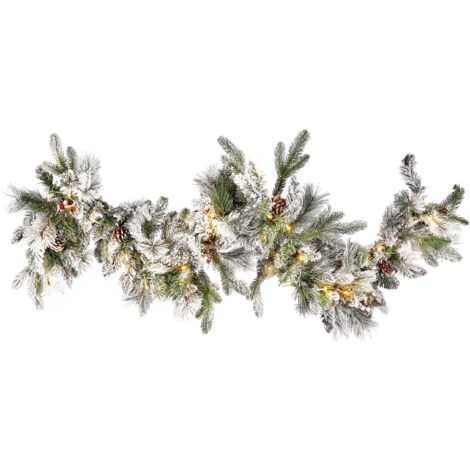 Festone natalizio artificiale innevato con Luci LED 180 cm Decorazione da Parete Bianco Whitehorn