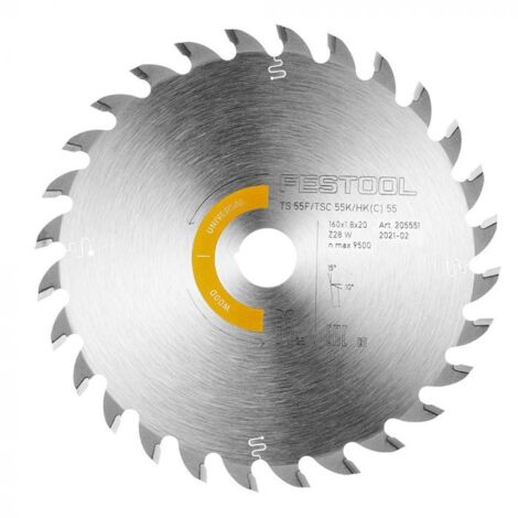 Festool – 205551 Lame de scie circulaire 160mm – Alésage 20mm – 28 dents carbure pour bois dur – Coupe nette et précise
