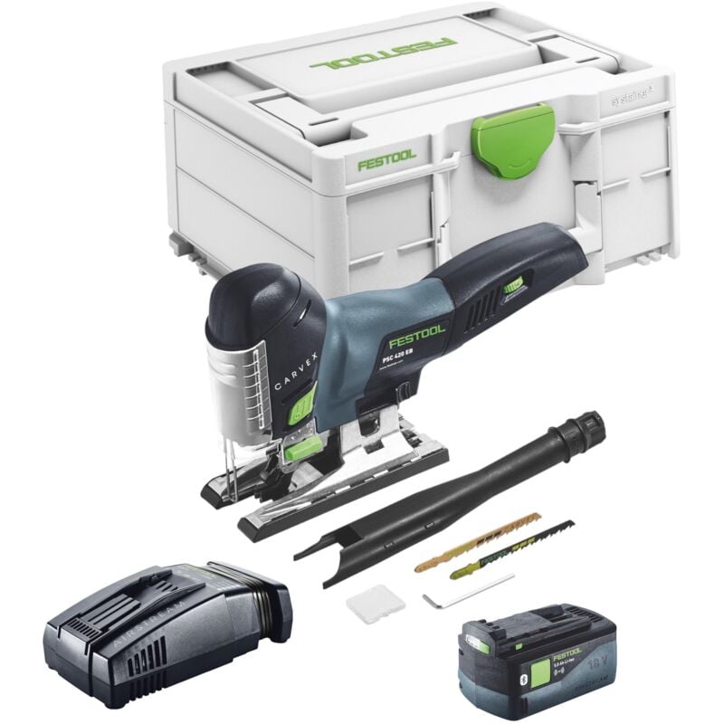 Carvex psc 420 EB-Basic Scie sauteuse pendulaire sans fil 18 v 120 mm Brushless + 1x batterie 5,0 Ah + kit de charge rapide + Systainer - Festool