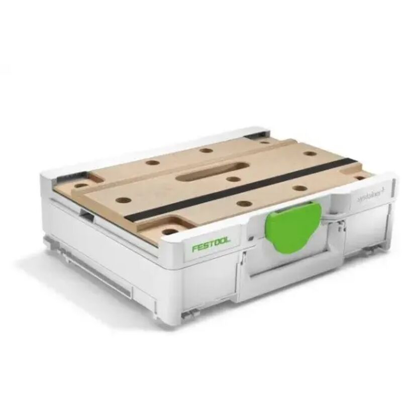 Festool – Systainer SYS3-MFT M 112 – Établi modulable avec plaque MDF trouée – Fixation pour barres rondes jusqu'à Ø 50 mm