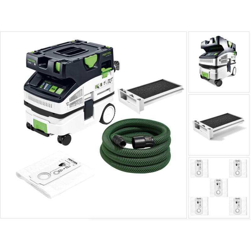 Ctl mini i cleantec aspirateur mobile 10l classe de poussière l ( 574840) + filtre humide supplémentaire + sacs à poussière - Festool