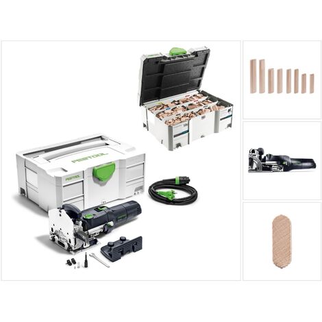 Festool DF 500 Q-PLUS Fraiseuse Domino 420 W + Coffret de transport Systainer + Accessoires ( 574325 ) + Assortiment hêtre Festool Domino DS 4/5/6/8/10 1060x BU