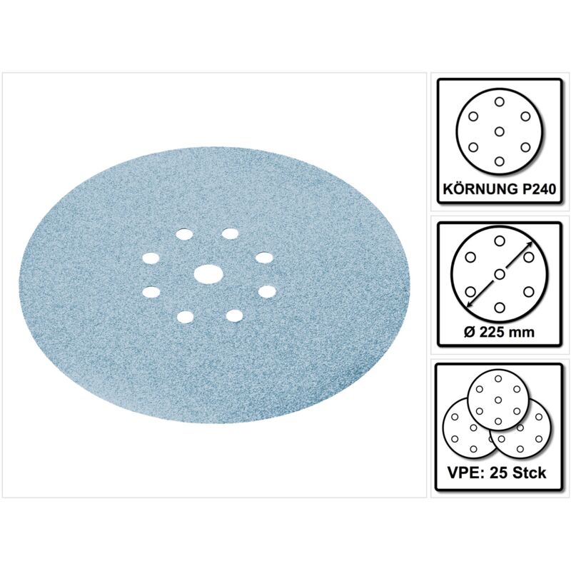 

STF D225/8 Disco de lijar 225 mm P240 GR/25 Granat - 25 unidades ( 499642 ) para PLANEX 225 EQ, PLANEX LHS-E 225 easy - Festool