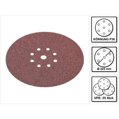 Festool – Disque abrasif de ponceuse 225 mm P36 – Lot de 25 pièces – Pour ponçage de matériaux épais – Performance élevée sur surfaces dures