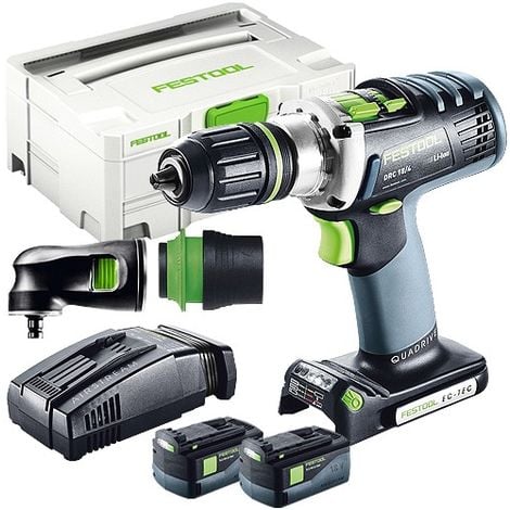 Festool DRC 18/4 18V Drill Driver With 2 x 5.2As Batteries & SCA Charger + Attachment in Case