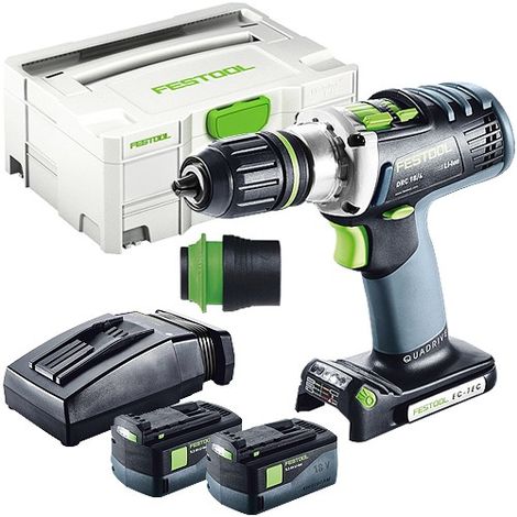 Festool DRC 18/4 18V Drill Driver With 2 x 5.2As Batteries & TCL Charger in Systainer Case