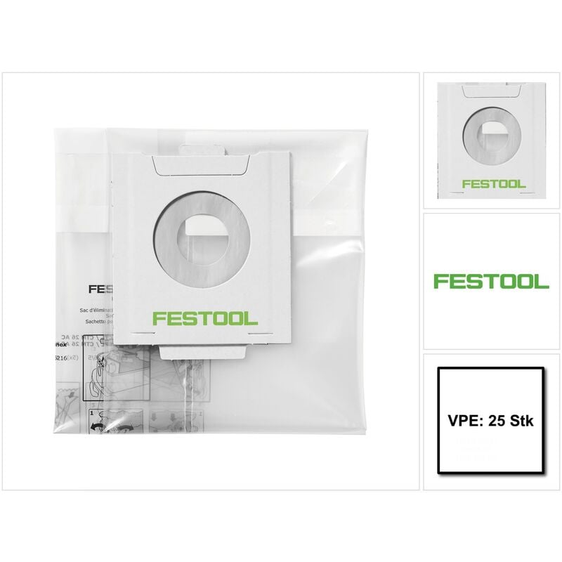 Ens-ct 36 AC/25 Sacs d'élimination des déchets - 25 pièces ( 5x 496215 ) pour aspirateur mobile Autoclean ct 36 - Festool