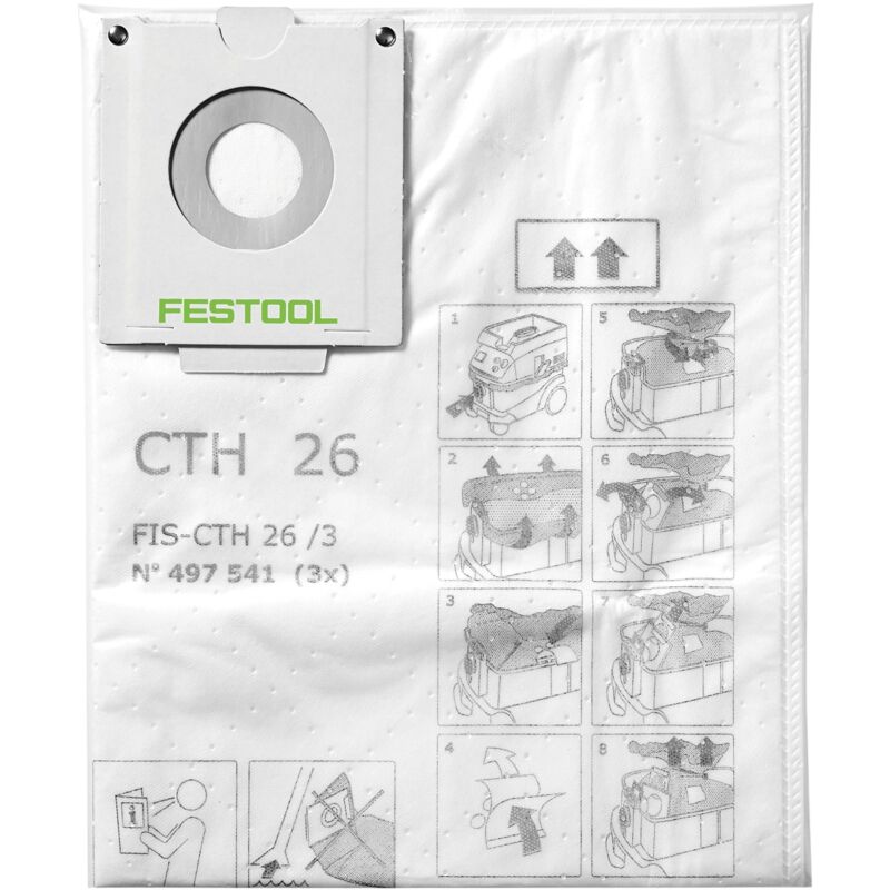 Fis-cth 26/3 Sac filtrant de sécurité 24 l classe de poussière h 6 pcs ( 2x 497541 ) pour cth 26 - Festool