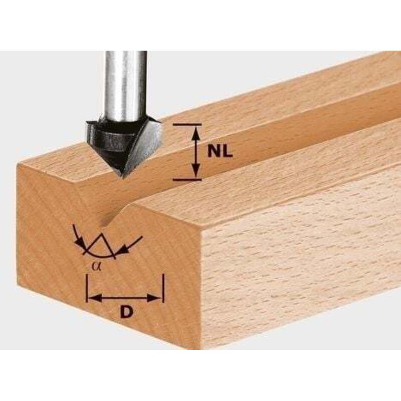 Festool - Fraise à rainurer en v hs tige 8 mm hs S8 D11/9,5/60° - 490997