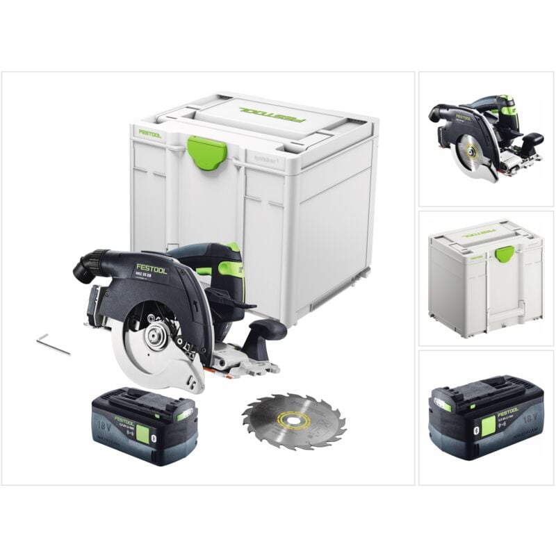 Hkc 55 EB-Basic Scie circulaire portative sans fil 18 v 160 mm Brushless + 1x batterie 5,0 Ah + Systainer - sans chargeur - Festool