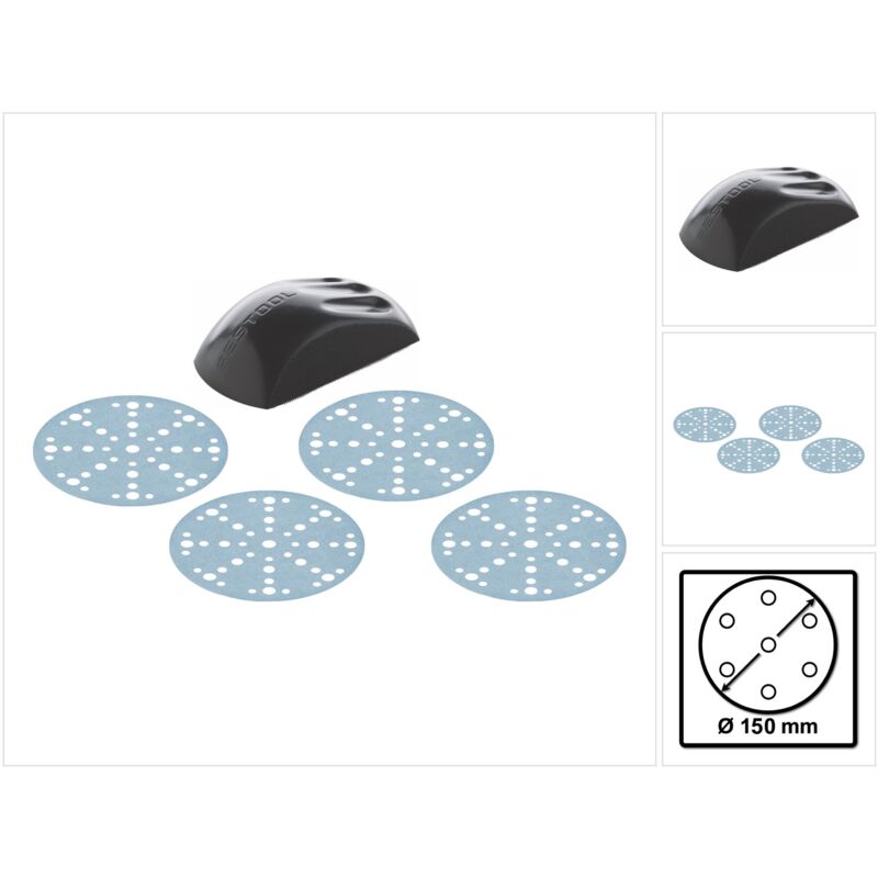 Hsk-d 150 w Bloc de ponçage doux 150 mm ( 495965 ) + 400x disques de ponçage P100 / P220 / P320 / P400 - Festool