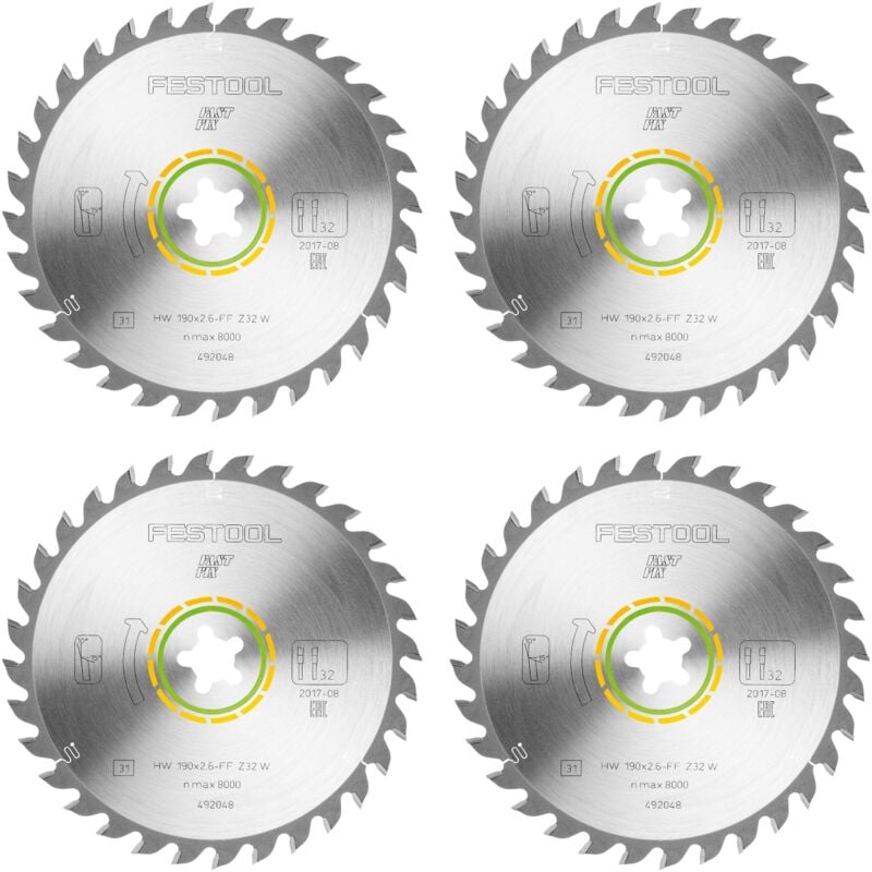 Hw 190x2,6 ff W32 Lame de scie circulaire wood universal 4 pces ( 4x 492048 ) 190 x 2,6 mm 32 dents pour tous les bois, matériaux dérivés du bois,