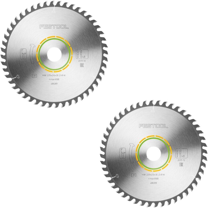 Hw 225x2,6x30 W48 Lame de scie circulaire wood fine cut 2 pces ( 2x 488289 ) 225 x 2,6 x 30 mm 48 dents pour panneaux lattés, contreplaqués, panneaux