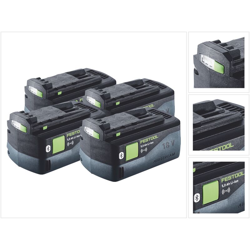 Kit batterie 4x bp 18 Li 5,0 asi Batterie 18 v 5,0 Ah / 5000 mAh Li-Ion ( 4x 577660 ) Bluetooth avec indicateur de charge - Festool