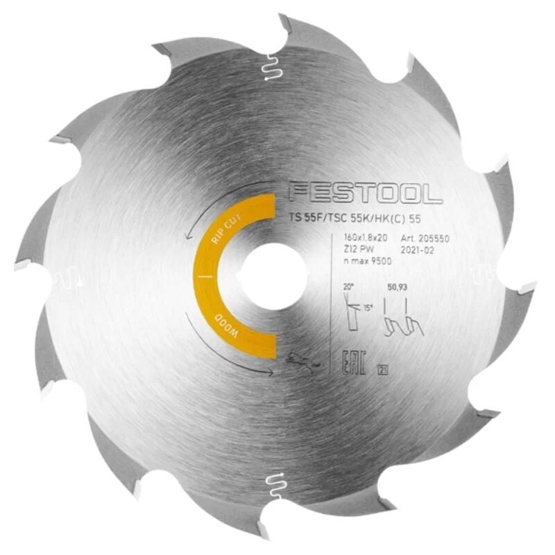 Festool - Lame de scie circulaire wood rip cut hw 160x1,8x20 PW12 - 205550