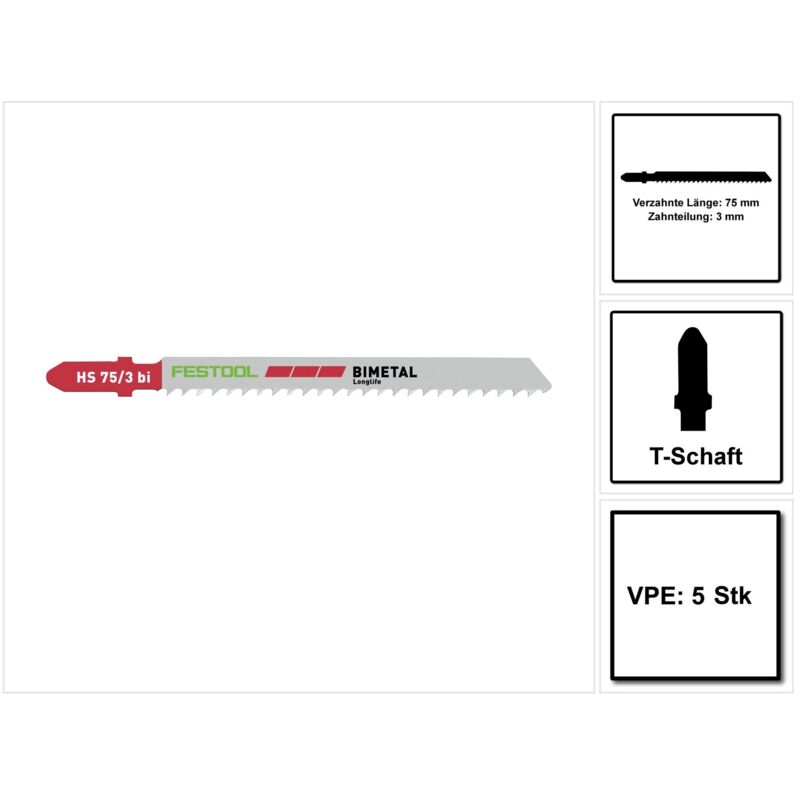 Hs 75/3 BI/5 Lame Plastics Solid per seghetto alternativo pz 5 - Festool