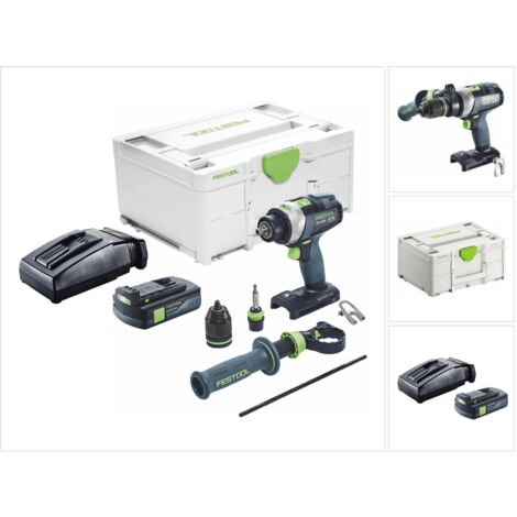 Festool – Perceuse-visseuse à percussion sans fil 18V – Moteur Brushless – Couple 75Nm – 4 vitesses pour perçage rapide – Avec batterie 3,0Ah et chargeur