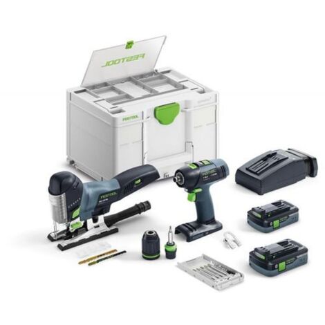 Festool – Perceuse-visseuse et scie sauteuse sans fil 18V avec 2 batteries 4.0Ah – Moteur EC-TEC sans balais – Coffret d'embouts – 577630