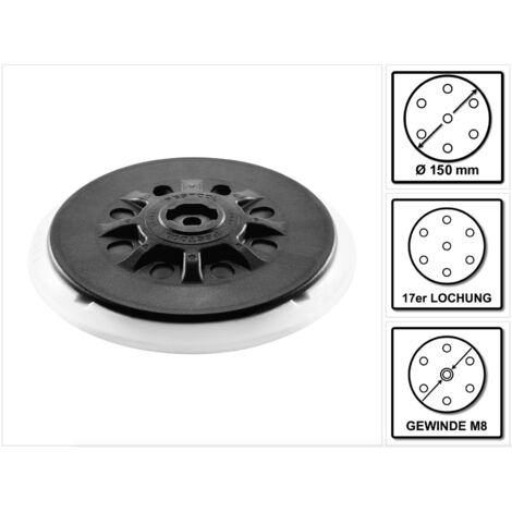 Festool – Plateau de ponçage 150mm – StickFix pour ponçage arrondi et nervuré – Aspiration efficace – Pour bois dur et teck - 17FT-M8-W-HT