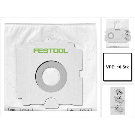 Festool – Lot de 10 sacs filtre non-tissés pour aspirateurs mobiles CT 36 – Technologie Selfclean pour aspiration optimale – Dimensions 290x265x90mm