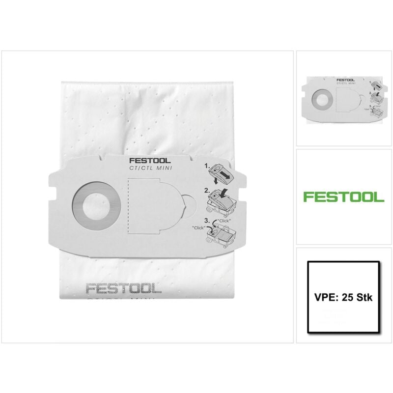 Cleantec sc-fis-ct MIDI/25 Sacs filtre - 25 pcs. (5x 498411) - Festool